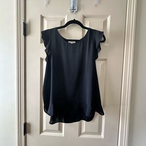 LOFT Black Ruffled Cap Sleeve Blouse